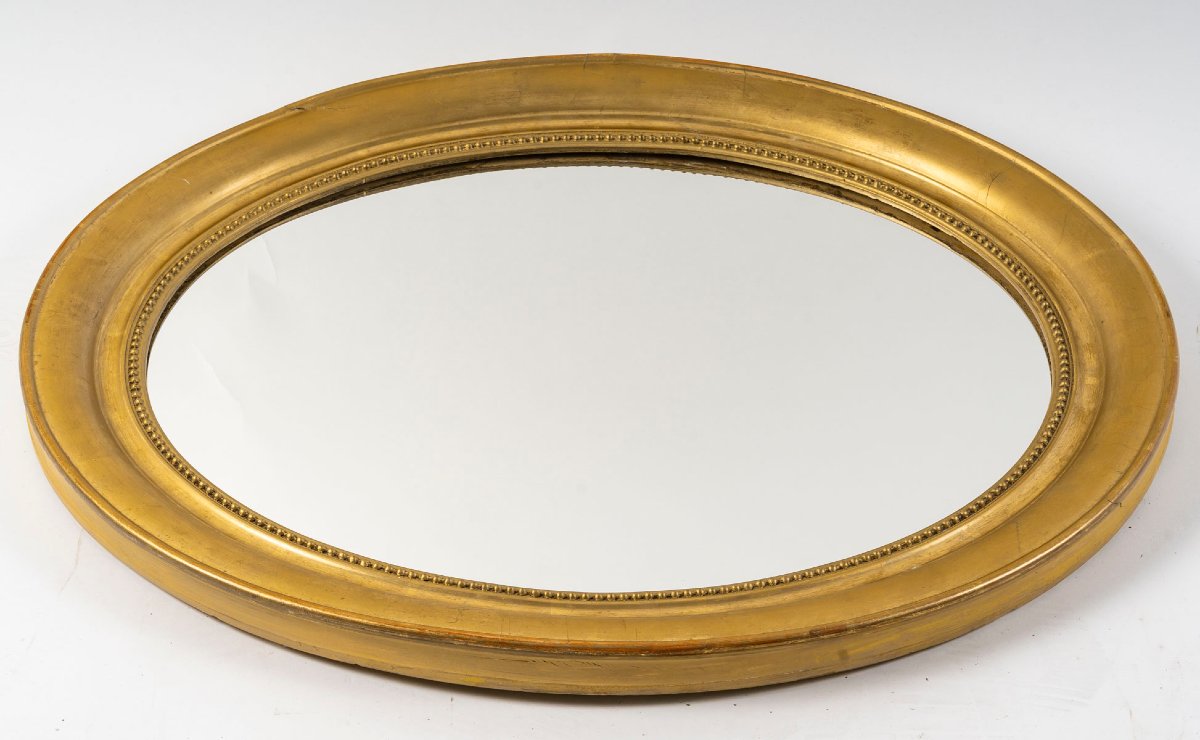 Oval Mirror In Gilded Wood-photo-2