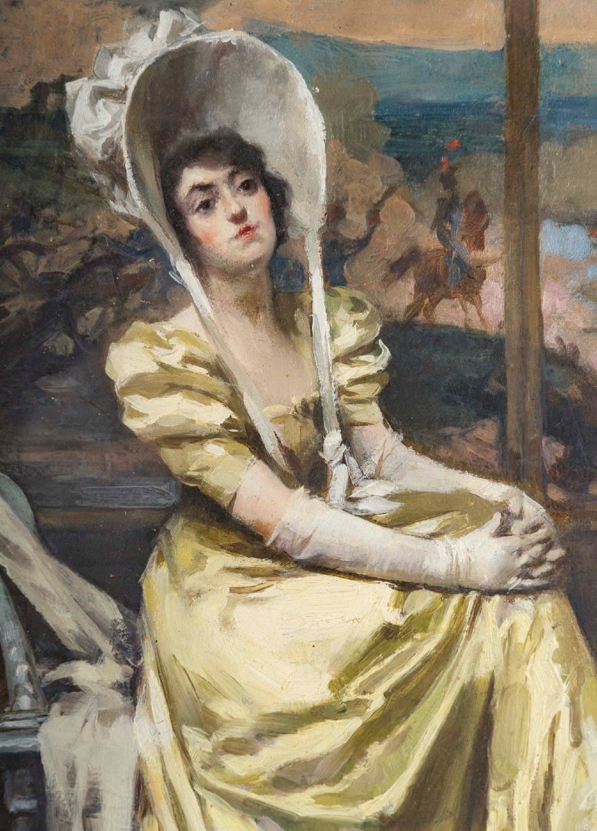 Alexandre, François BONNARDEL (1867-1942)- Songeuse, Huile sur carton signée, 1920-photo-3