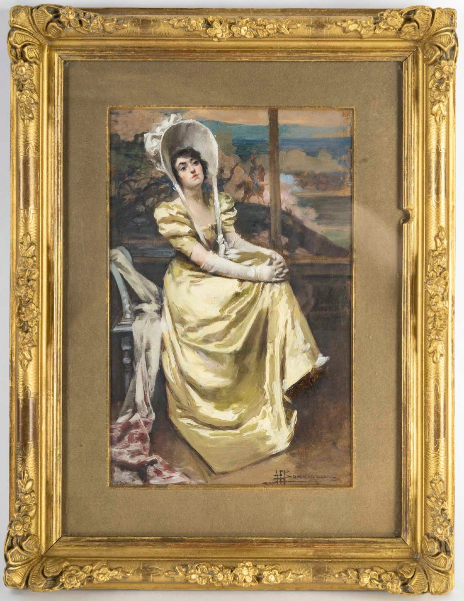 Alexandre, François BONNARDEL (1867-1942)- Songeuse, Huile sur carton signée, 1920