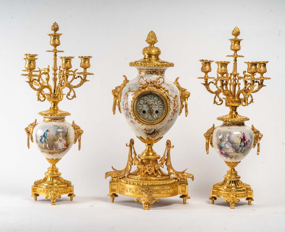 Bronze And Porcelain Fireplace Surround By Riondet. 19th Century.