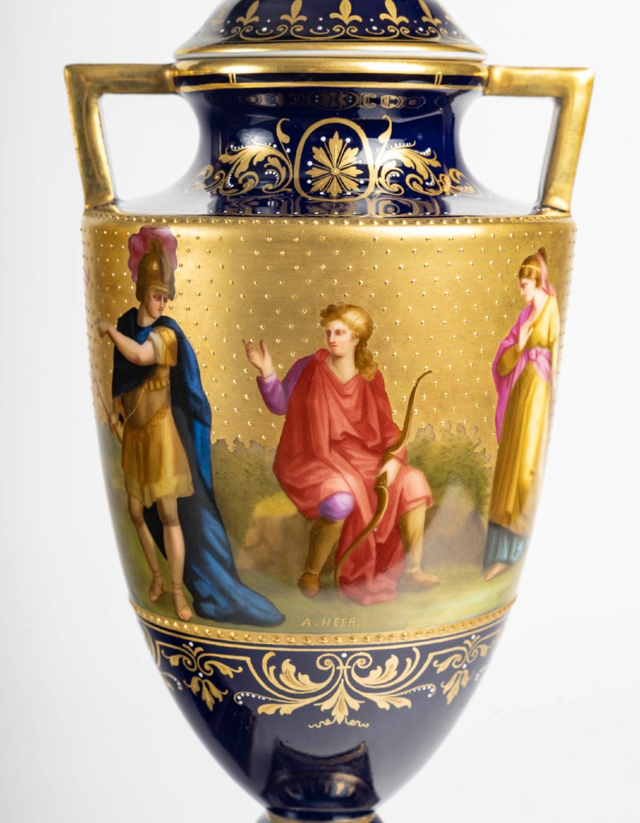 A.KAUFMANN (D'après)- Paire de Vases d'ornement en porcelaine de VIENNE. XIXe-photo-4
