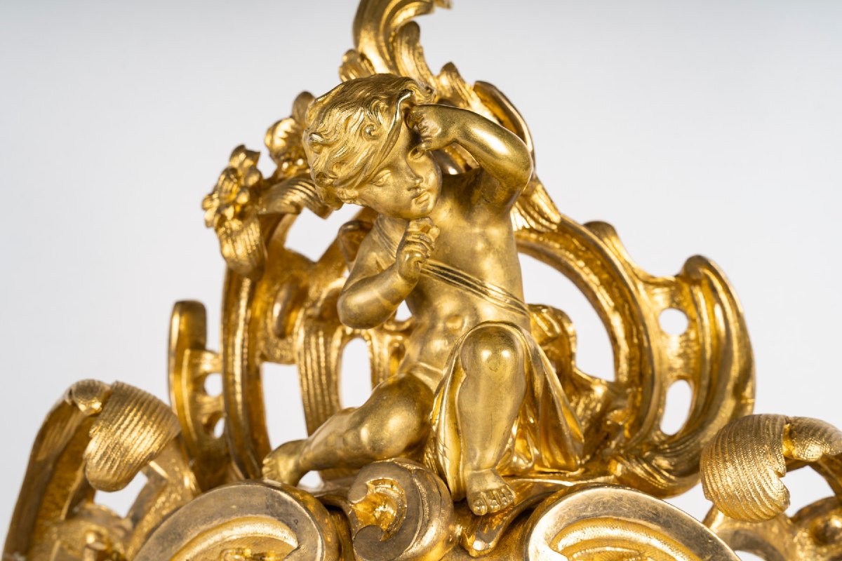 Popon, In Paris - Aurore, Neo-louis XV Table Clock In Gilded Bronze. Circa 1860.-photo-2