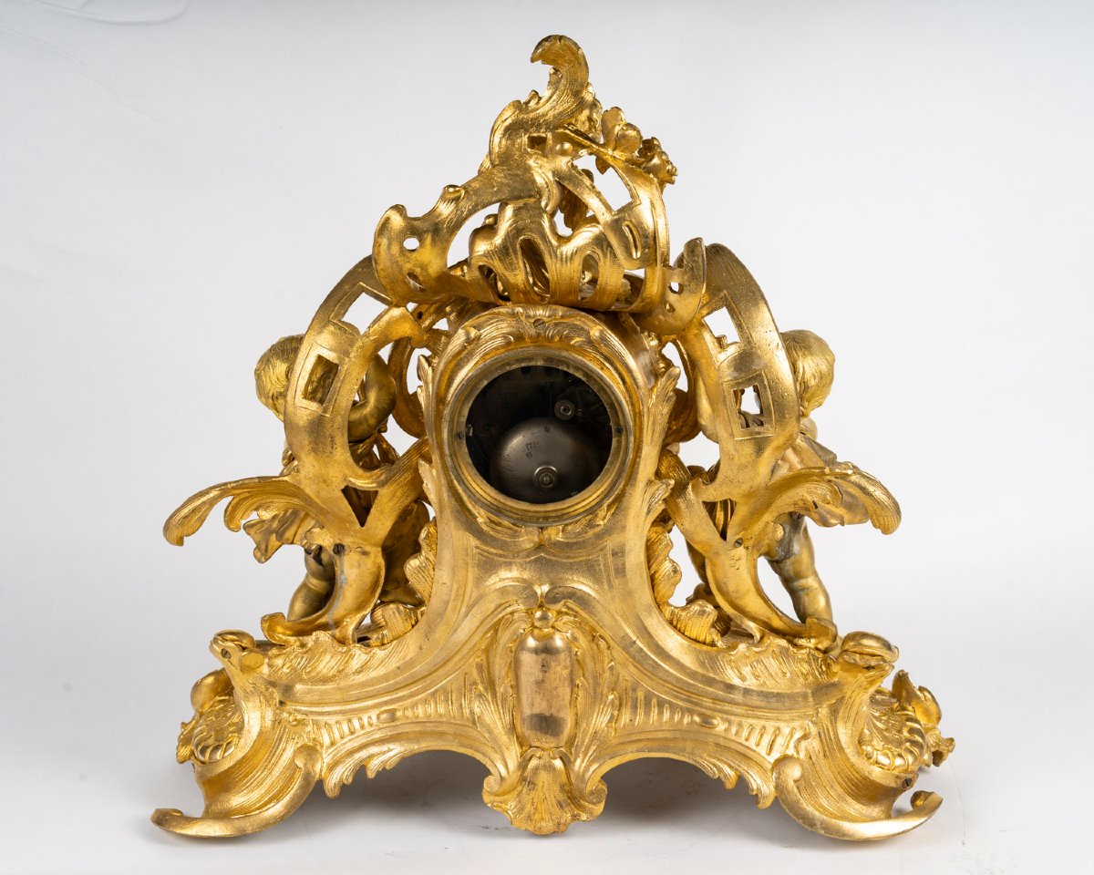 Popon, In Paris - Aurore, Neo-louis XV Table Clock In Gilded Bronze. Circa 1860.-photo-4
