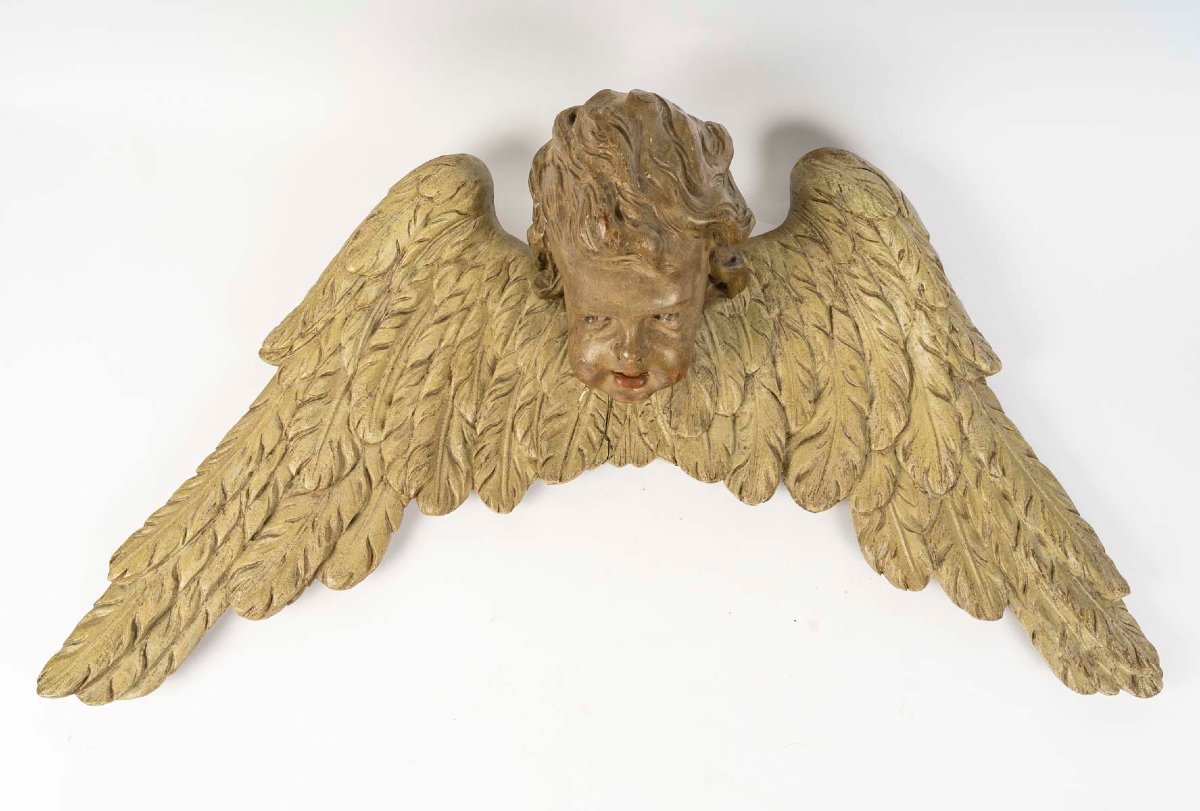 Bavaria - Head Of A Winged Cherub. Work From The Baroque Period, Late 17th Or Early 18th Century-photo-2