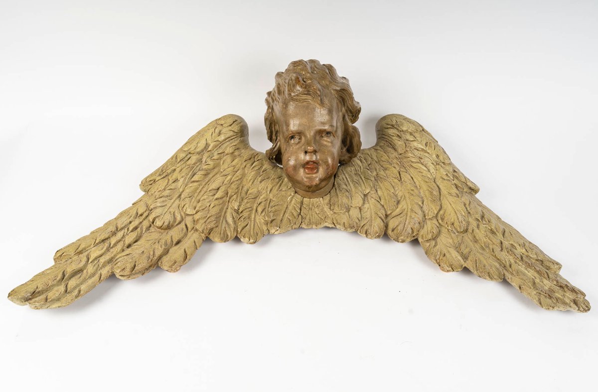 Bavaria - Head Of A Winged Cherub. Work From The Baroque Period, Late 17th Or Early 18th Century-photo-3