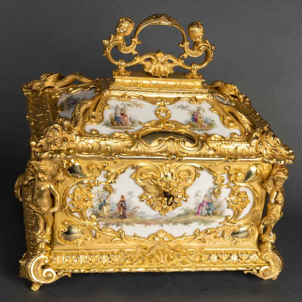 Jewelry Box In Porcelain Mounted With Subjects Called "a La Watteau"*, Late 19th Century.