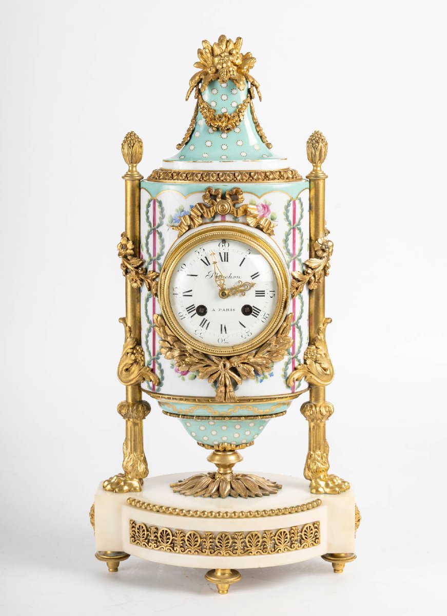 PLANCHON, à Paris-Pendule-Vase en porcelaine montée de Style Louis XVI-Impératrice. Circa 1870-photo-2