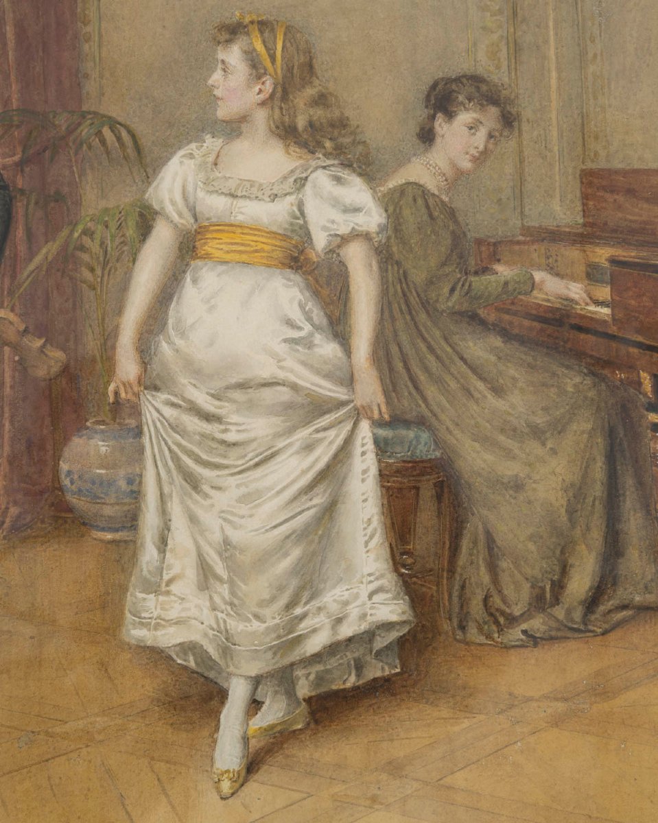 La leçon de danse - Aquarelle par GG KILBURNE (1839 - 1924)-photo-1