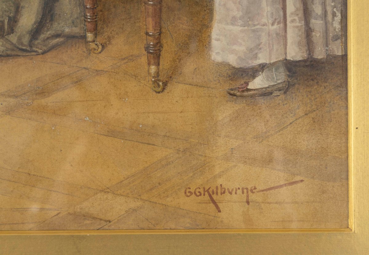La leçon de danse - Aquarelle par GG KILBURNE (1839 - 1924)-photo-5
