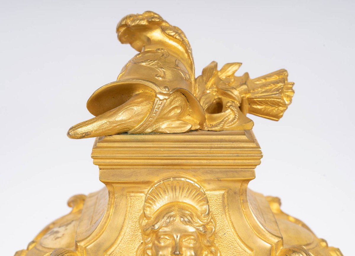 PERRON, à Paris- Garniture de Cheminée à L' Amour Guerrier. Début XXe -photo-3