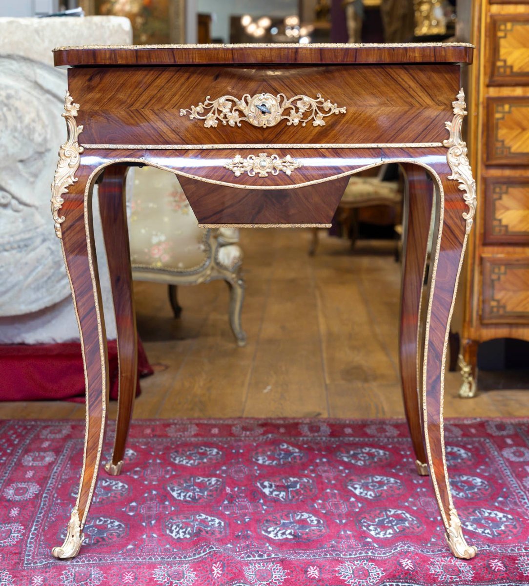 Table-Travailleuse de Dames en bois de rose marqueté d'Epoque Napoléon III-photo-2