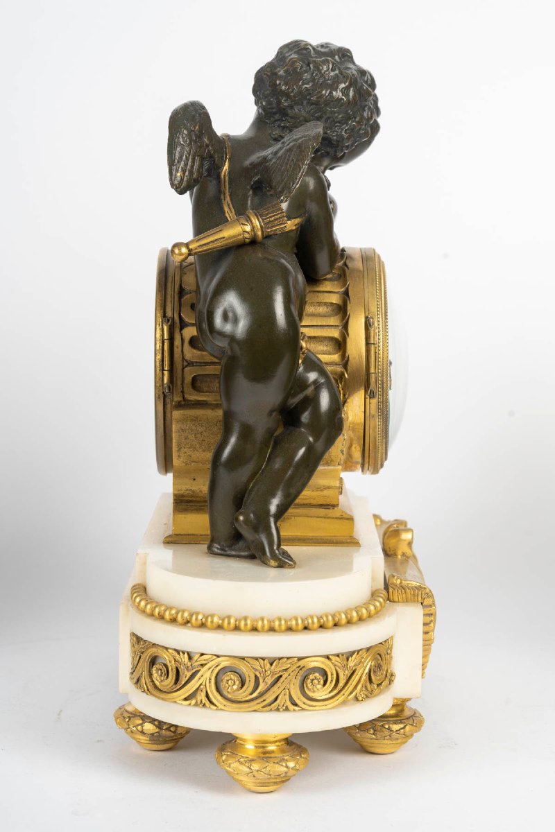 Neo-louis XVI Style Marble And Bronze Fireplace Set With A Cupid And Venus Motif.-photo-4