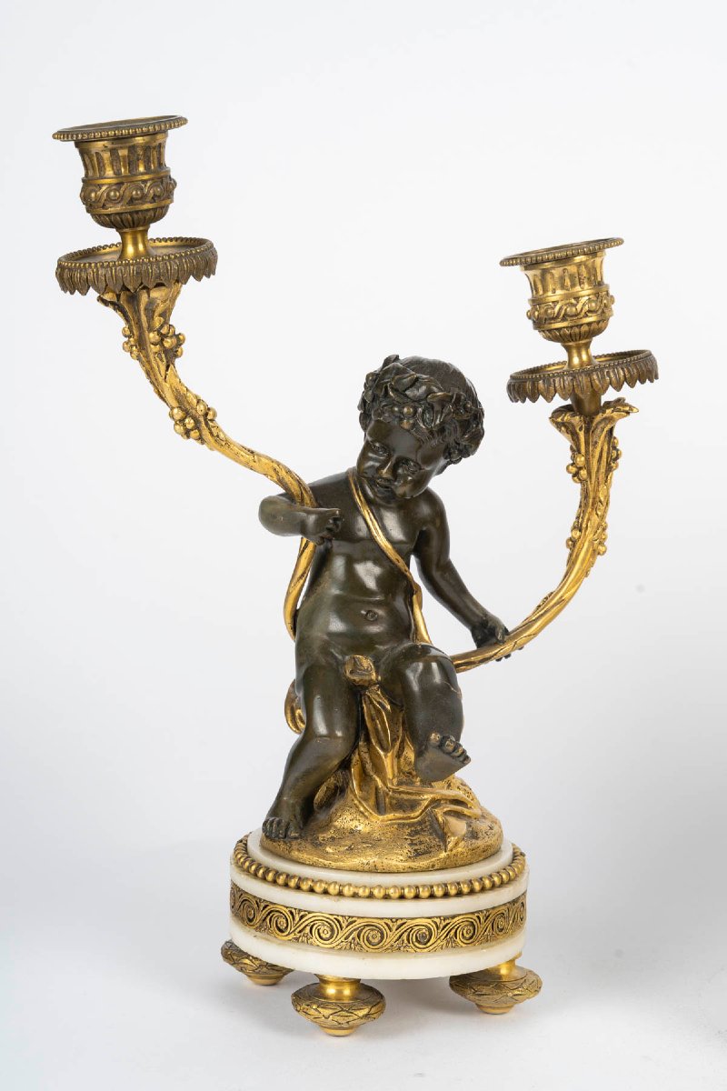 Neo-louis XVI Style Marble And Bronze Fireplace Set With A Cupid And Venus Motif.-photo-1