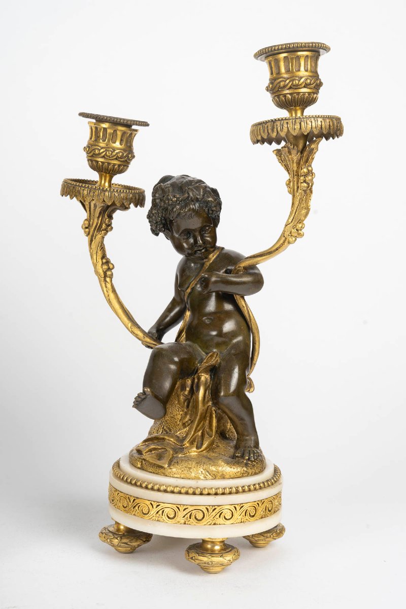 Neo-louis XVI Style Marble And Bronze Fireplace Set With A Cupid And Venus Motif.-photo-2