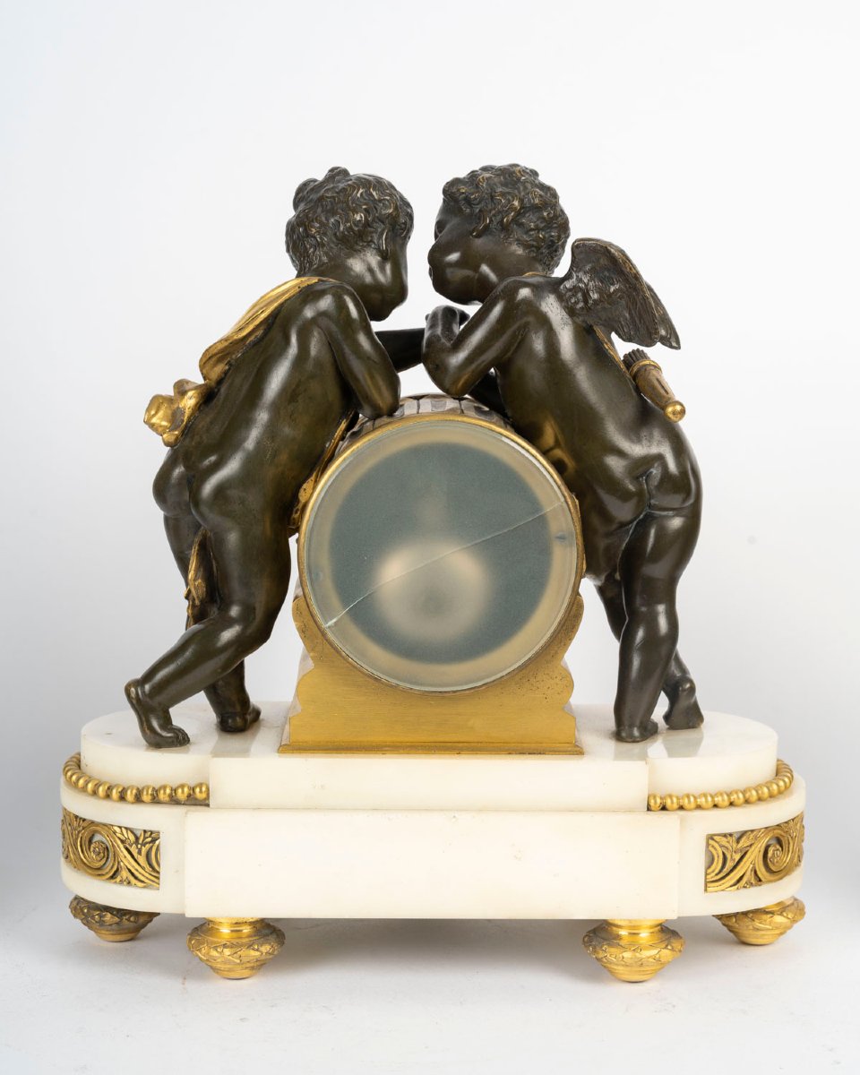 Neo-louis XVI Style Marble And Bronze Fireplace Set With A Cupid And Venus Motif.-photo-3