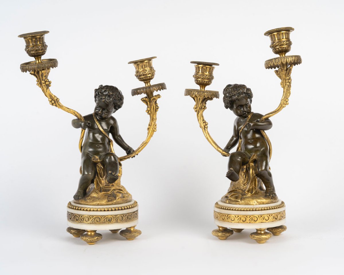 Neo-louis XVI Style Marble And Bronze Fireplace Set With A Cupid And Venus Motif.-photo-4