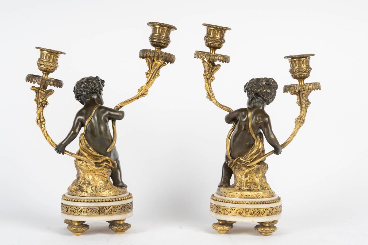 Neo-louis XVI Style Marble And Bronze Fireplace Set With A Cupid And Venus Motif.-photo-5