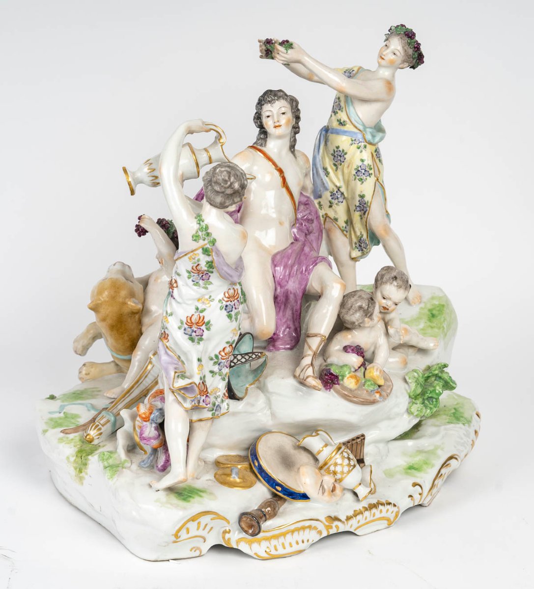 The Triumph Of Bacchus. Polychrome Glazed Porcelain Group After A Model By Ls Boizot-photo-2