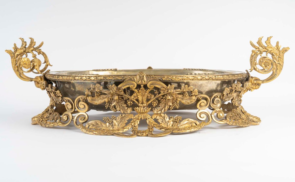 Coupe-à-fruits formant Centre de Table en bronze argenté et doré d'Epoque Napoléon III-photo-2