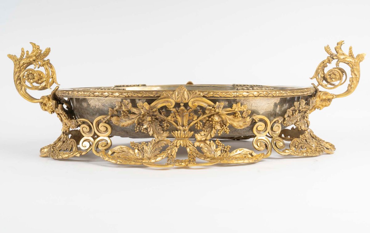 Coupe-à-fruits formant Centre de Table en bronze argenté et doré d'Epoque Napoléon III-photo-3