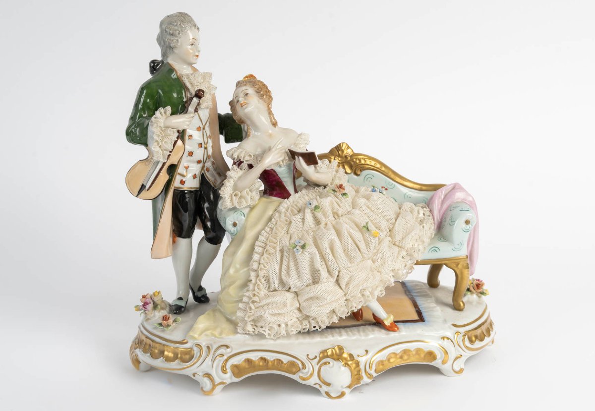 Unterweisbach (porcelain Manufactory) - Rococo Scenettes - Porcelain Groups, 20th Century-photo-2