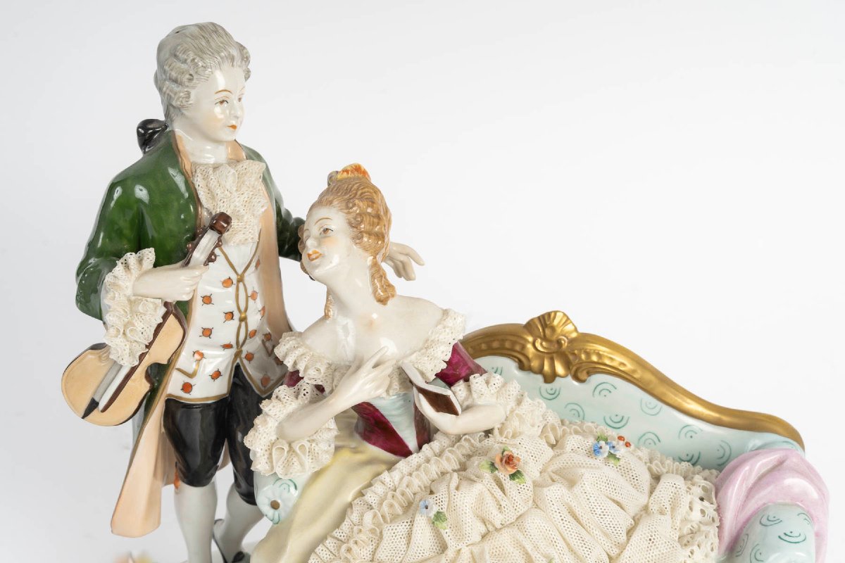 Unterweisbach (porcelain Manufactory) - Rococo Scenettes - Porcelain Groups, 20th Century-photo-3