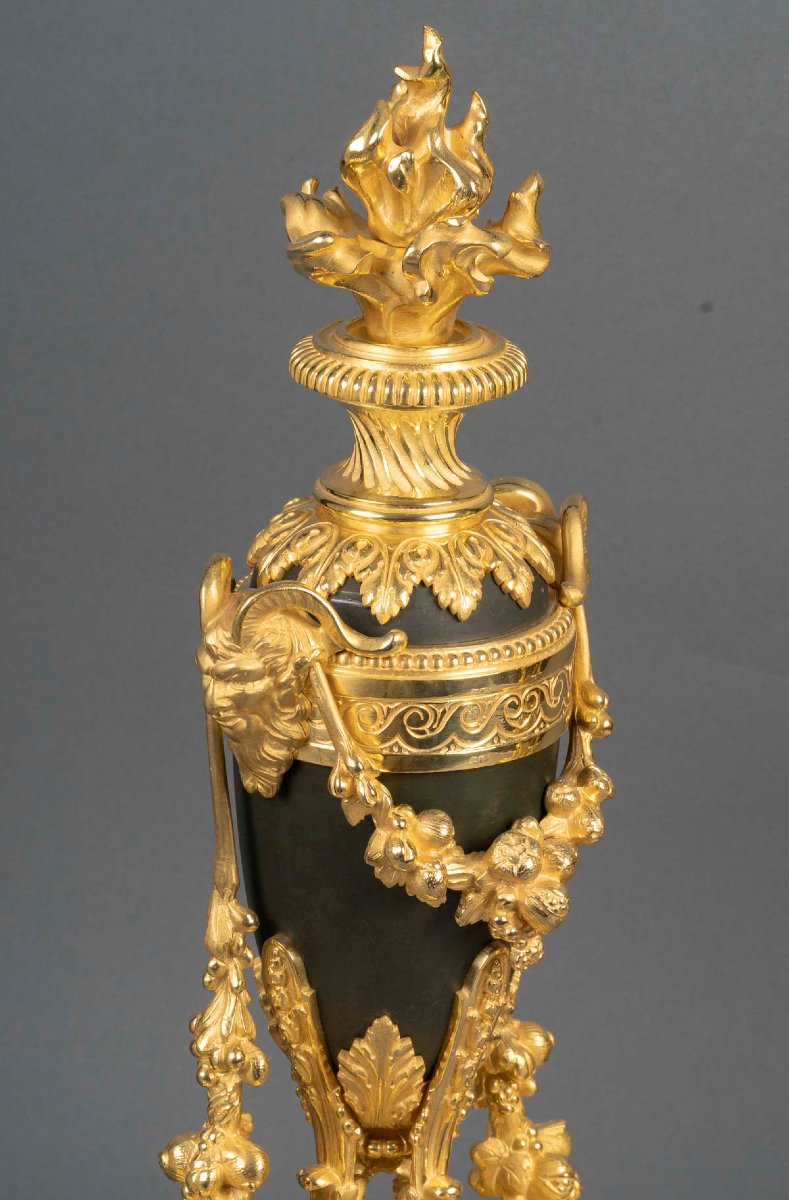 Paire de chenets en bronze doré Louis XVI-photo-2