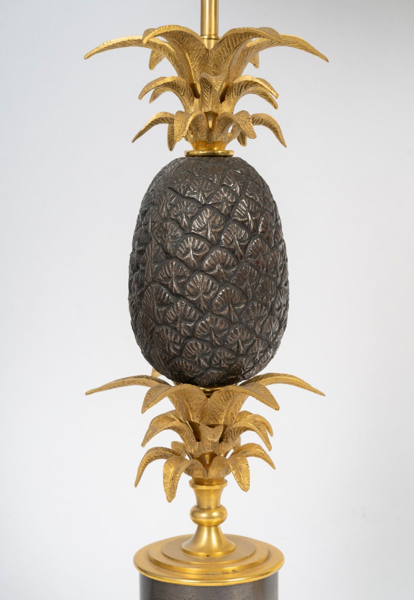 Paire de lampes « ananas » en bronze doré et patiné – Travail des années 1970-1980-photo-4