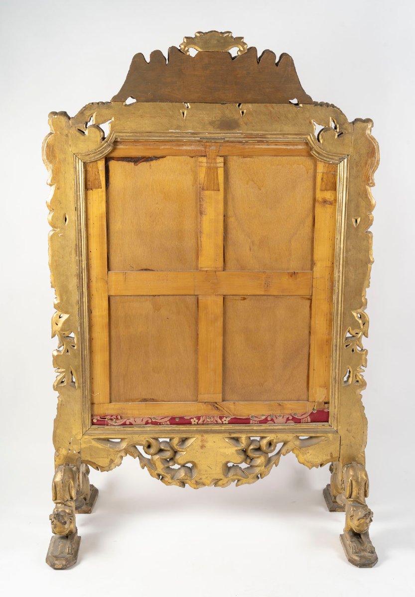 Ecran de Cheminée d'apparat Néo-Renaissance en bois sculpté et doré, 1830-1840-photo-6