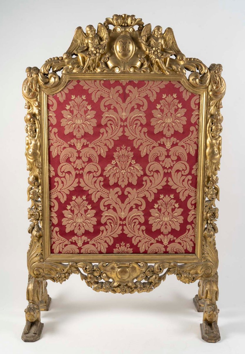 Ecran de Cheminée d'apparat Néo-Renaissance en bois sculpté et doré, 1830-1840