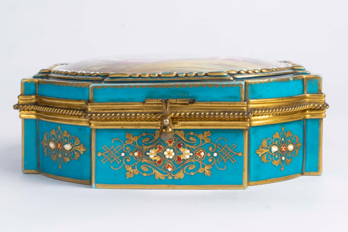 Alphonse Giroux, Paris—porcelain Jewelry Box Featuring "children" After Boucher. -photo-4