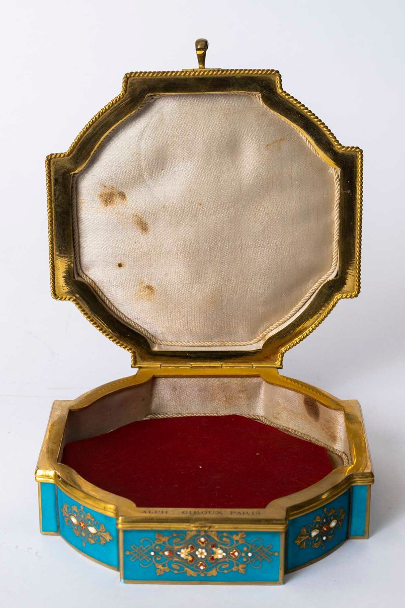 Alphonse Giroux, Paris—porcelain Jewelry Box Featuring "children" After Boucher. -photo-3