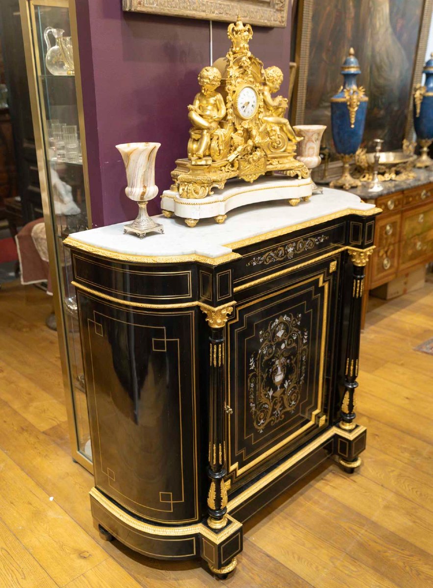MEUBLE D'APPUI NAPOLEON III à décor marqueté de Vases Fleuris. Circa 1860-1870. -photo-4
