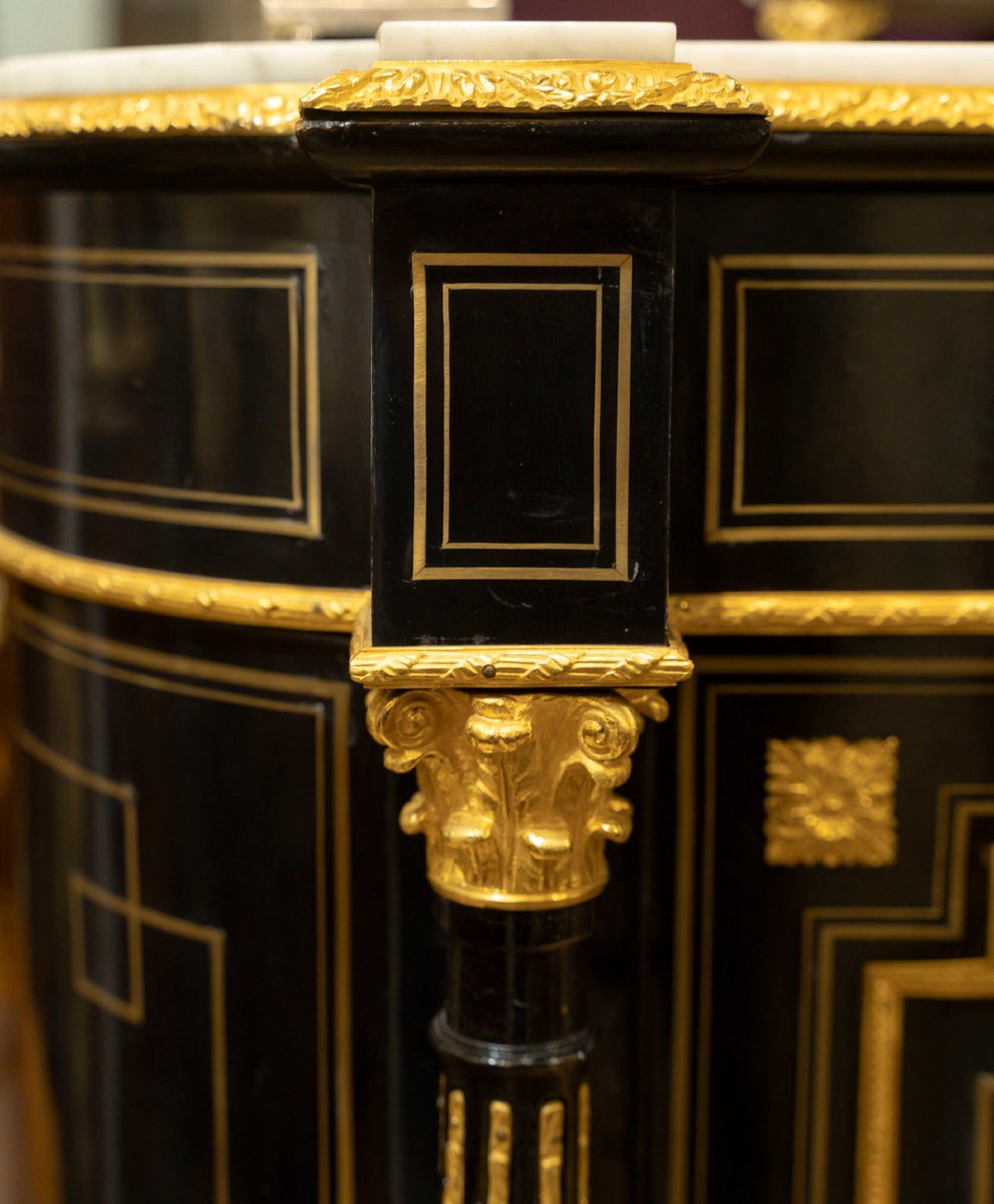 MEUBLE D'APPUI NAPOLEON III à décor marqueté de Vases Fleuris. Circa 1860-1870. -photo-2