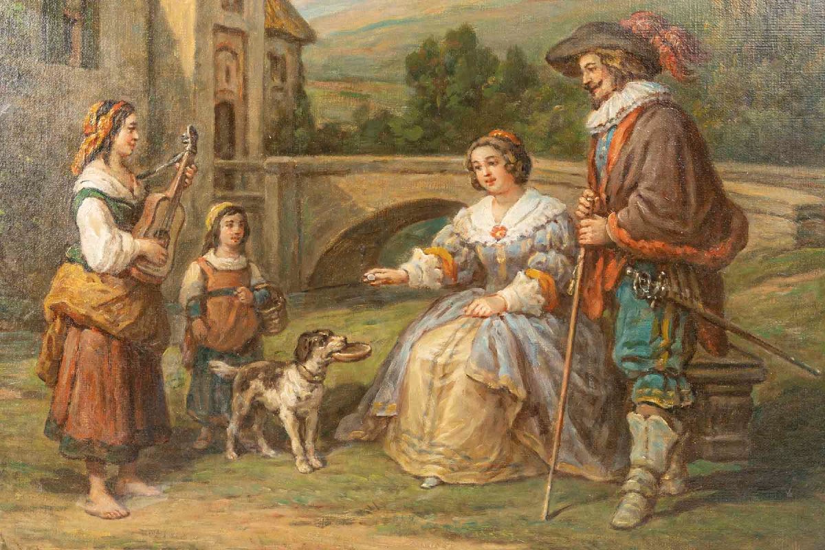 Nicolas HENRY de GRAY (1822-1909)- L'obole, ou La faveur de la Châtelaine, vers 1870-photo-3