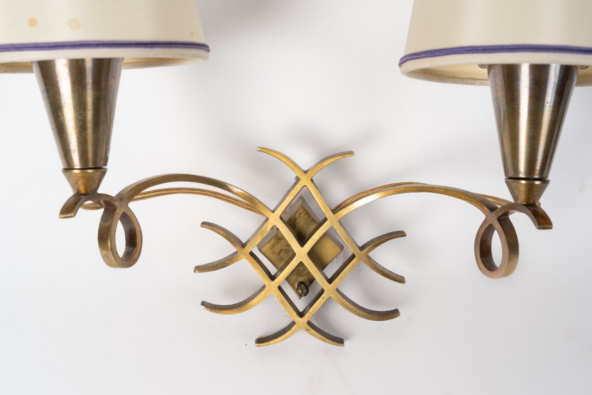Pair Of Bronze Wall Sconces By Jules Leleu, 1950s-photo-2