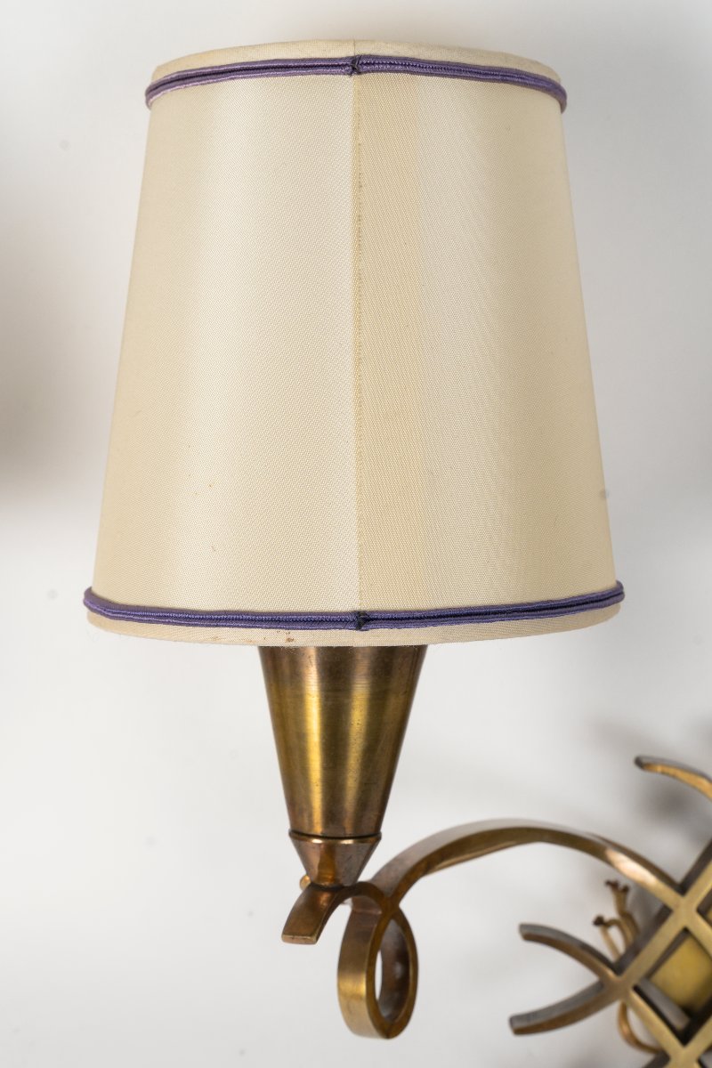 Pair Of Bronze Wall Sconces By Jules Leleu, 1950s-photo-4