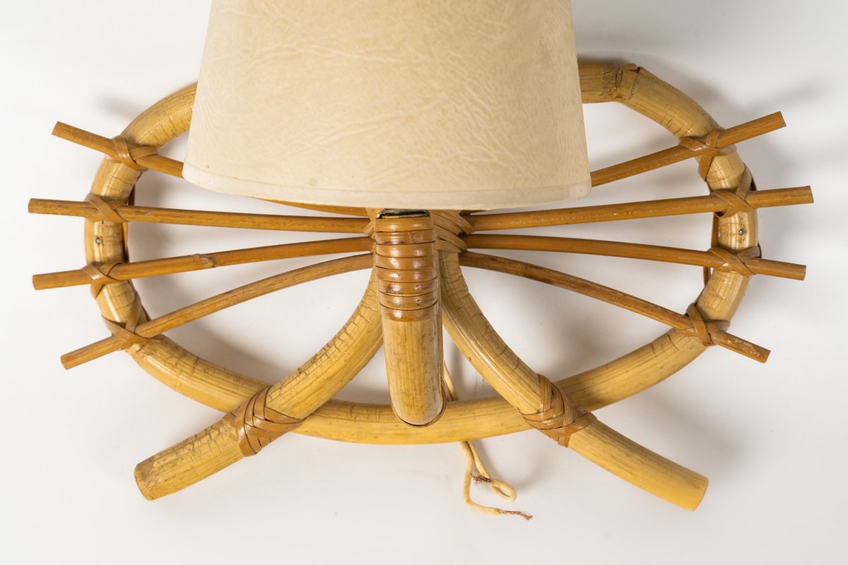 Set Of Three Bamboo Wall Sconces Attributed To Louis Sognot, 1960s-photo-4