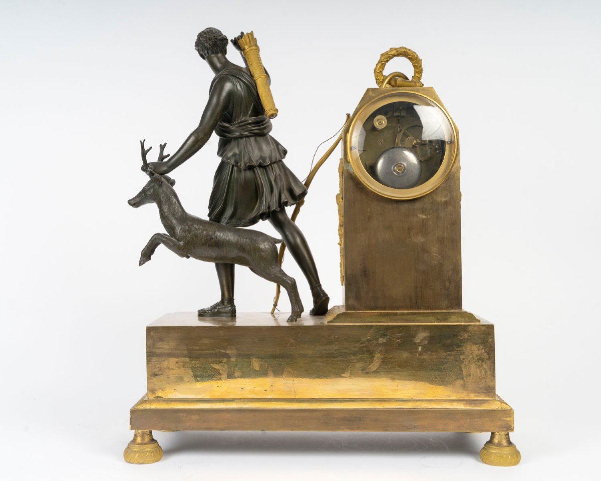 Gaston Jolly Fils, Paris—diane Chasseresse. Empire-style Clock In Patinated And Gilded Bronze -photo-4