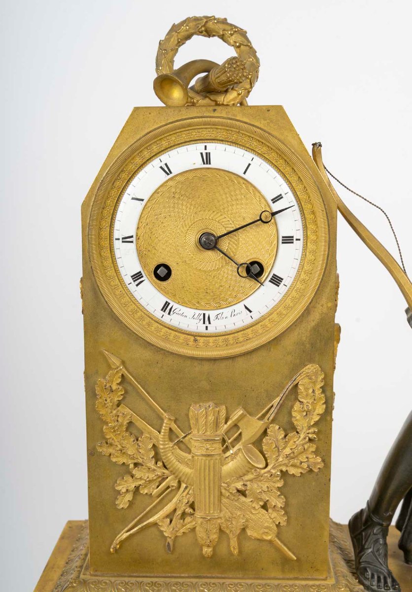 Gaston Jolly Fils, Paris—diane Chasseresse. Empire-style Clock In Patinated And Gilded Bronze -photo-5