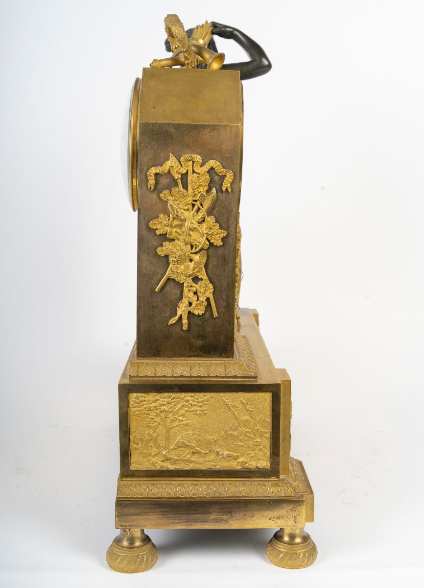 Gaston Jolly Fils, Paris—diane Chasseresse. Empire-style Clock In Patinated And Gilded Bronze -photo-6
