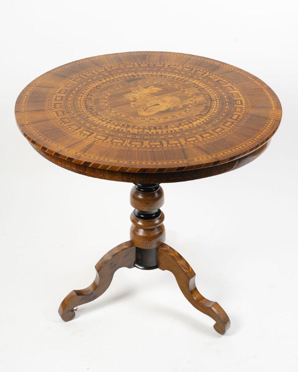 Table- Guéridon en marqueterie de Rolo (Italie du Nord), vers 1860.-photo-2