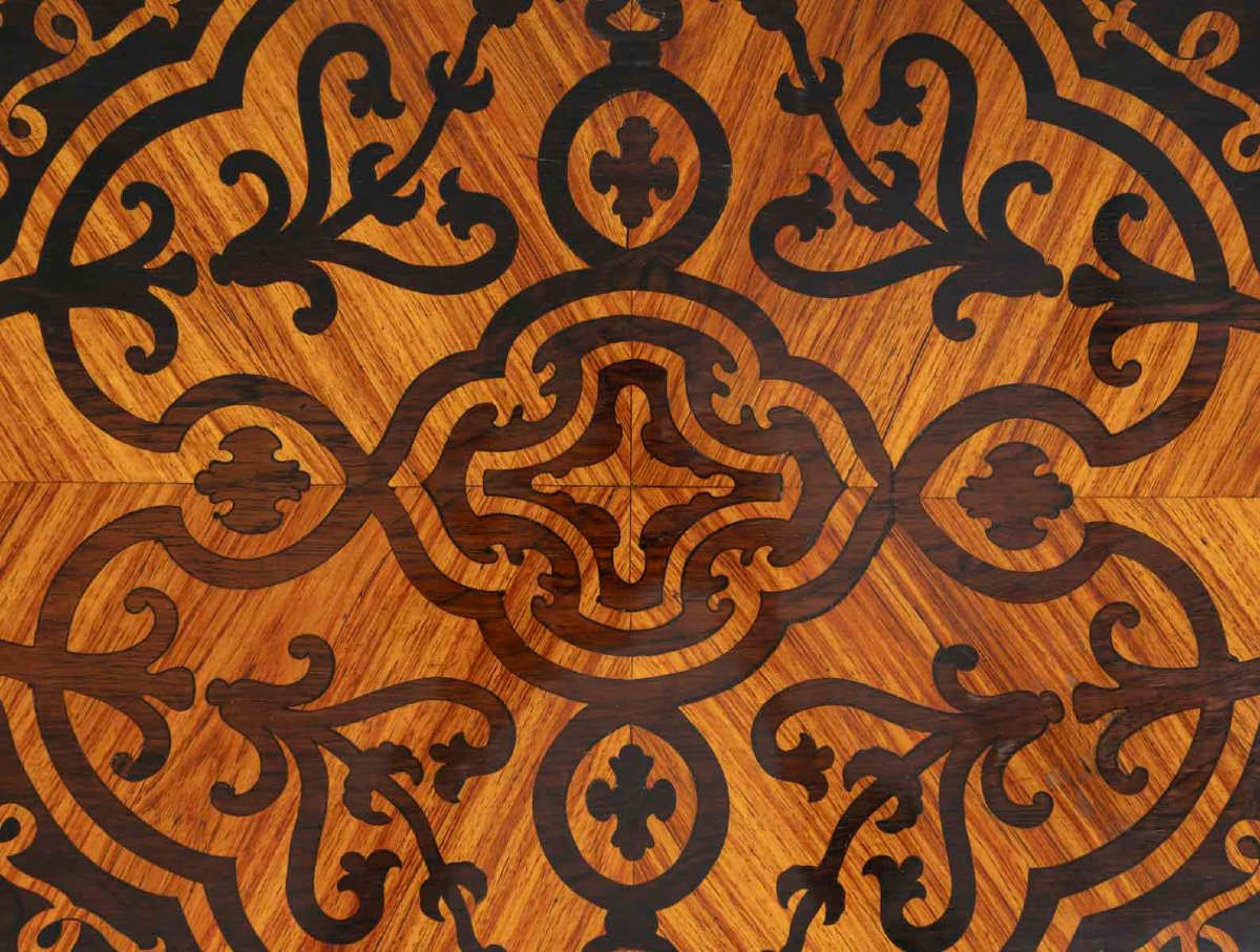 Louis XV-style Folding Table With A Marquetry Design Featuring Floral Motifs. 19th Century-photo-1