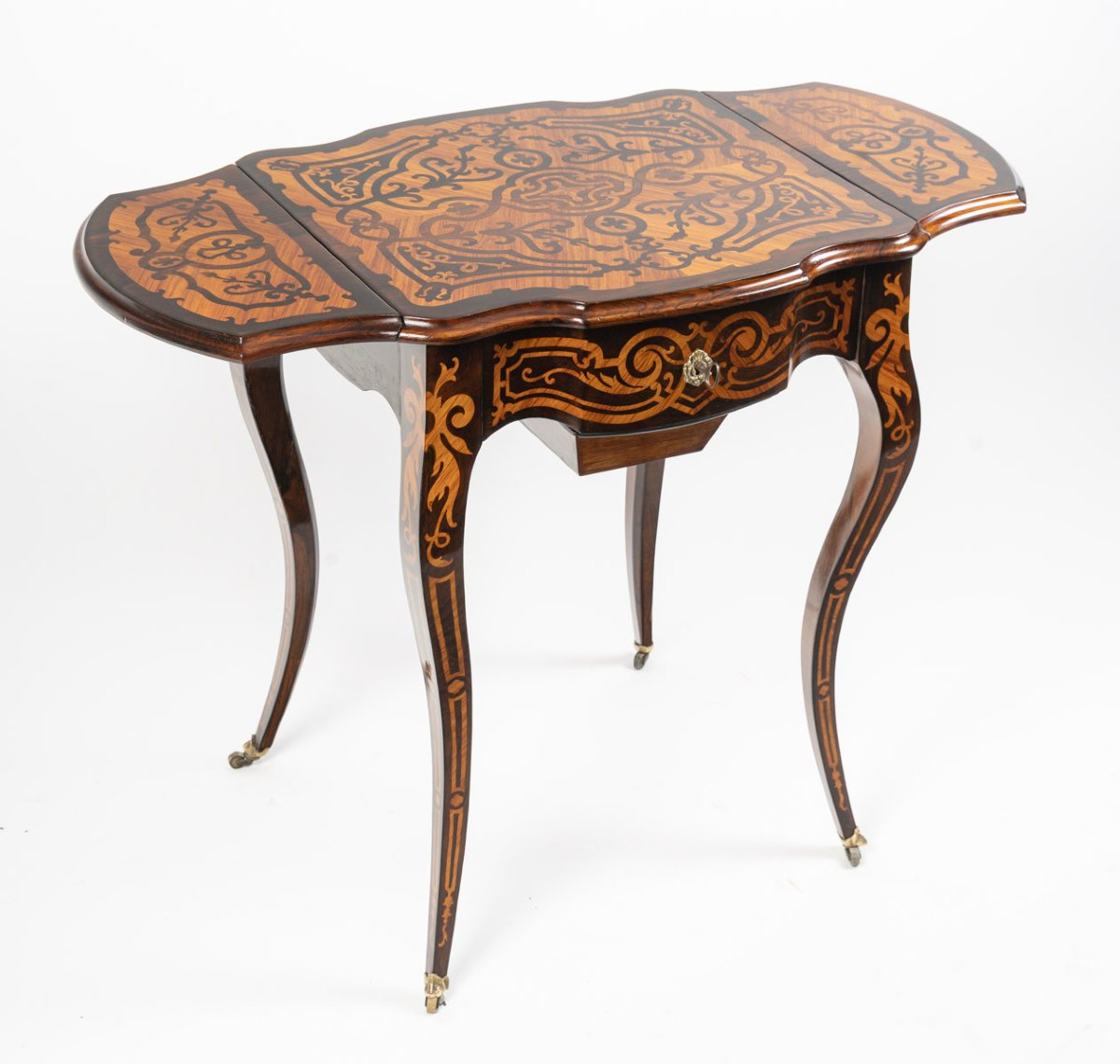 Louis XV-style Folding Table With A Marquetry Design Featuring Floral Motifs. 19th Century