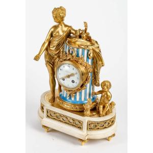 Tenderness And Fidelity - Neoclassical Pendulum In Porcelain, Bronze And Marble. Circa 1860