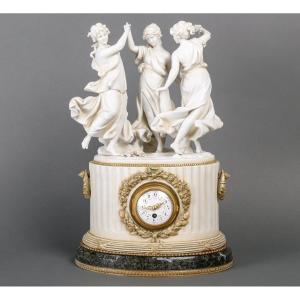 Porcelain Biscuit Clock Called "three Graces". Around 1890