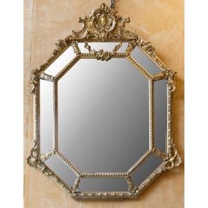 Elegant Louis XV-regency Style Beaded Mirror In Golden Wood. Napoleon III Period.