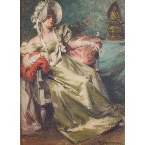 Alexandre, François Bonnardel (1867-1942) - Elegant 1830, Oil On Cardboard Signed. Around 1920