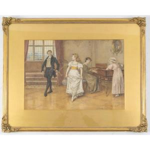 La leçon de danse - Aquarelle par GG KILBURNE (1839 - 1924)