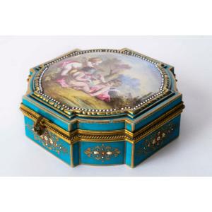 Alphonse Giroux, Paris—porcelain Jewelry Box Featuring "children" After Boucher.